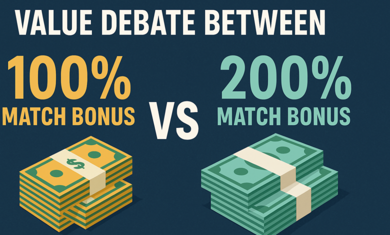 Value Debate Between 100% Match Bonuses vs 200% Match Bonuses Value Debate Between 100% Match Bonuses vs 200% Match Bonuses