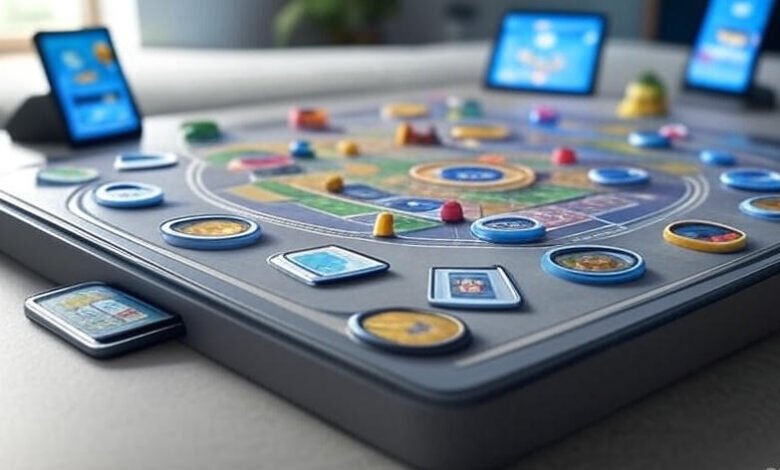 Pizokeelio game board with digital and lifestyle elements