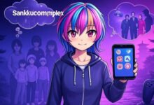 Sankkucomplex anime character with digital and cultural symbols