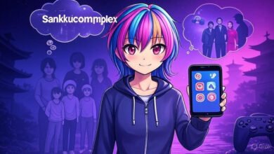 Sankkucomplex anime character with digital and cultural symbols