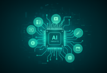 A vibrant visual representation of AI Insights Dualmedia featuring interconnected streams of text, video, audio, and images symbolizing multimodal integration.