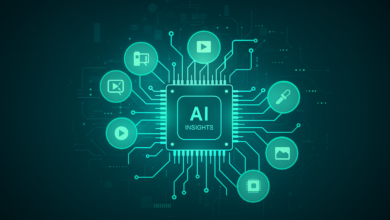 AI Insights Dualmedia: The Future of Multimodal Intelligence A vibrant visual representation of AI Insights Dualmedia featuring interconnected streams of text, video, audio, and images symbolizing multimodal integration.