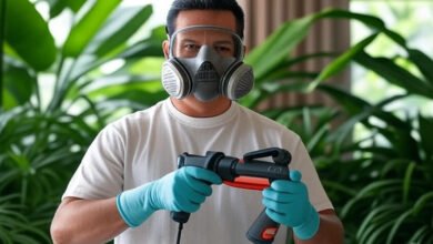 Professional Insetprag pest control technician spraying in Brazilian home