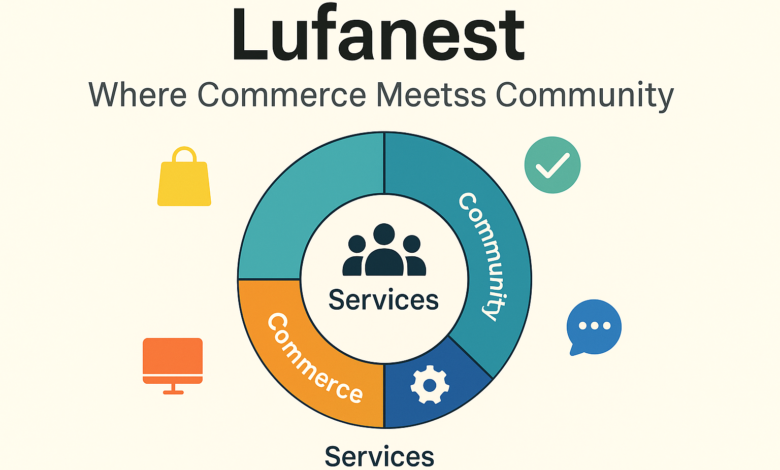 Lufanest platform showing commerce, services, and community connected