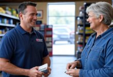 Tractor Supply sales associate helping customer with rural supplies