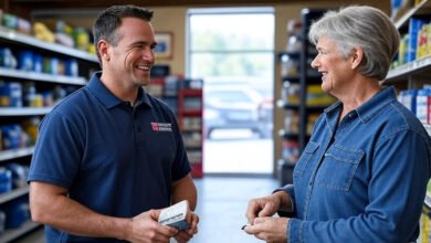 Tractor Supply sales associate helping customer with rural supplies