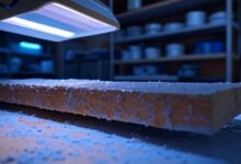 UVLack coating curing under UV light for durable finish