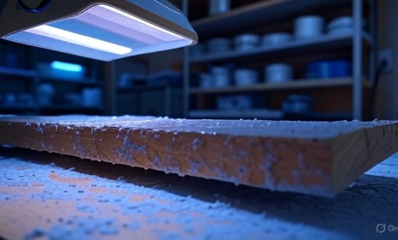 UVLack coating curing under UV light for durable finish