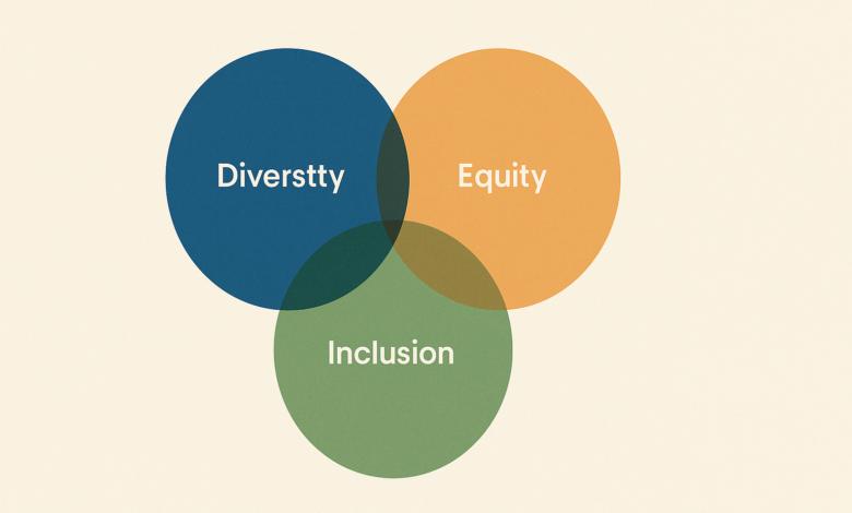 What Does DEI Stand For? (2025 Guide) Three interlocking circles symbolizing diversity, equity, and inclusion
