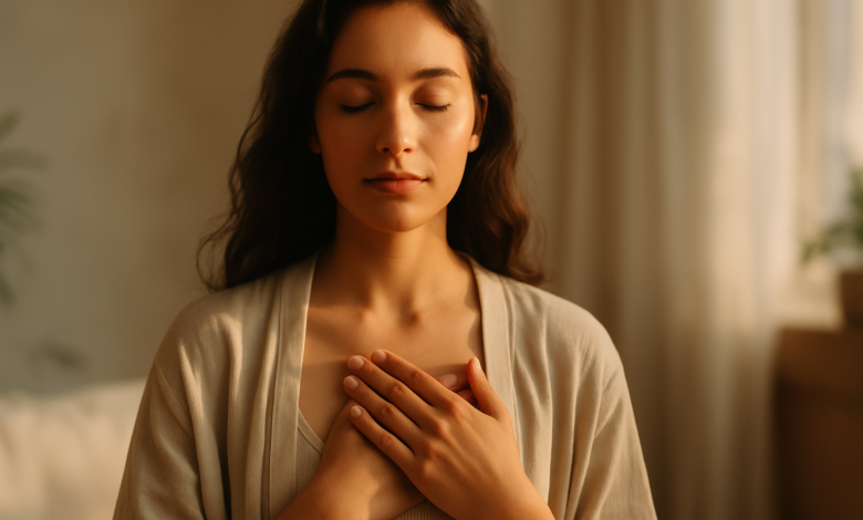 Feminine Energy: What It Is, Why It Matters, and How to Reconnect in 2025 Calm woman hand-over-heart