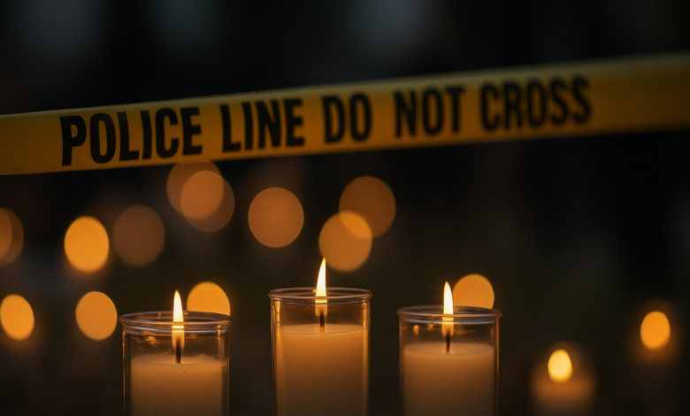 Candlelight vigil with police tape