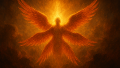 Abstract seraphim six‑wing motif