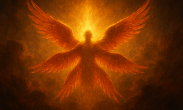Abstract seraphim six‑wing motif