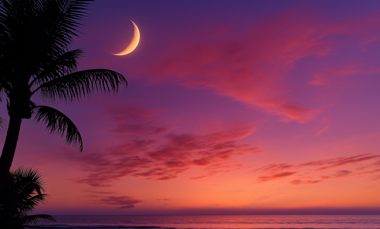 Crescent moon above ocean symbolizing Venus in Cancer